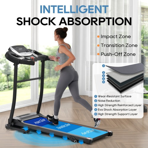 NEW Home Folding Treadmill With Pulse Sensor, 2.5 HP Quiet Brushless Motor , 7.5 MPH, 300LBS Weight Capacity Walking Jogging Machine With 3 Level Incline 12 Preset Programs For Home Gym